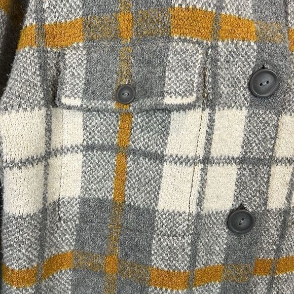 Rachel Zoe Grey Cream Mustard Plaid Sweater Shacket Size S  fits oversized - Picture 5 of 11